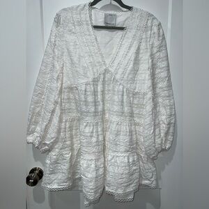 C/MEO Collective White Lace-Trimmed V-Neck Top